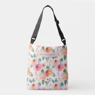 Tote acuarela floral Flores Bolsa de cuerpo cruzad