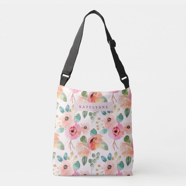 Tote acuarela floral Flores Bolsa de cuerpo cruzad (Anverso)