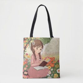 Tote bolsa Menina escrevendo em um campo de flores