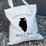 Tote de la bolsa de bienvenida de la boda de desti<br><div class="desc">Boda de fin de semana bolso de regalo de bienvenida para huéspedes fuera de la ciudad a su boda,  con imagen de Illinois,  con corazón dorado. Rellene el tote con sus dulces favoritos.</div>