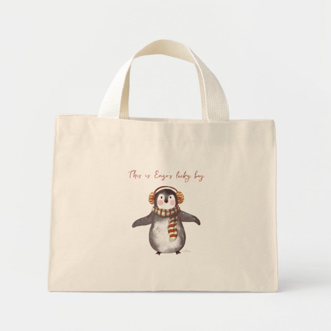 Tote de Navidades personalizados. Bolsa de pingüin (Frente)