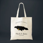 Tote del bolso de la recepción de la boda del<br><div class="desc">Bolso del regalo de la recepción del fin de semana de la boda para fuera de las huéspedes de la ciudad a su boda,  ofreciendo la imagen de Jamaica,  con el corazón del oro.  Llene el tote de sus chucherías preferidas.</div>