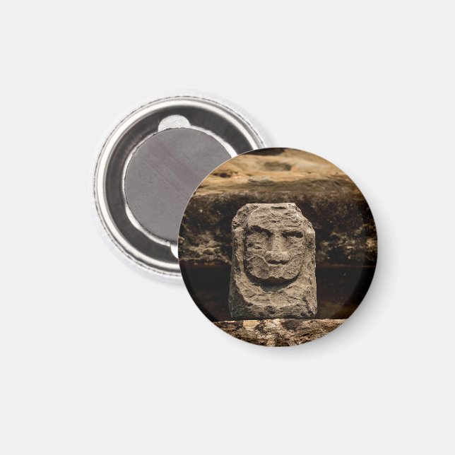 Totem de Piedra Sonriente de Camboya Imán Circular (Anverso/Reverso)