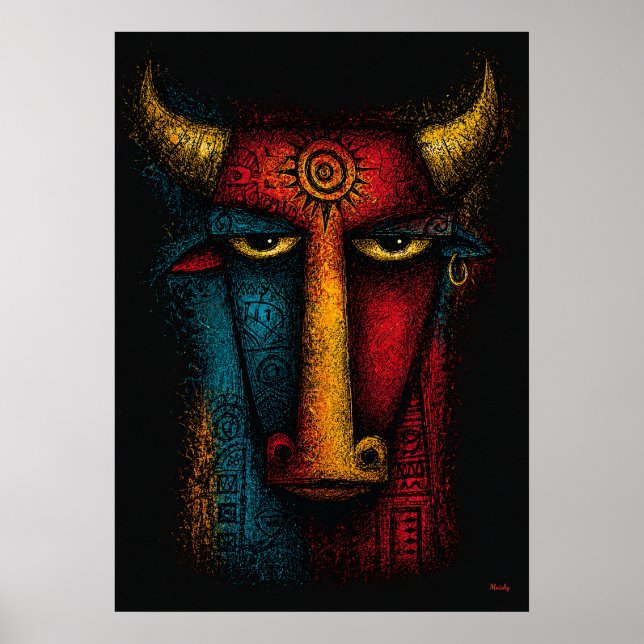 Tótem Toro Primal Arte Abstracto – Expresionista (Frente)