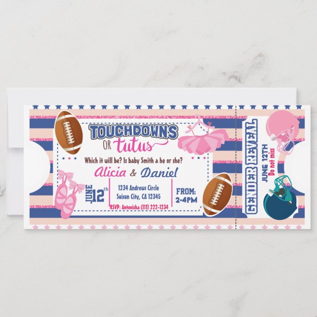 Touchdowns o Tutus Invitación - azul o rosa (Anverso)
