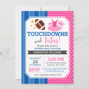 Touchdowns y Tutus Invitación al cumpleaños azul r