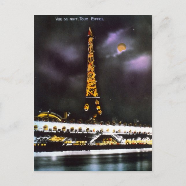 Tour Eiffel de París en la postal nocturna (Anverso)
