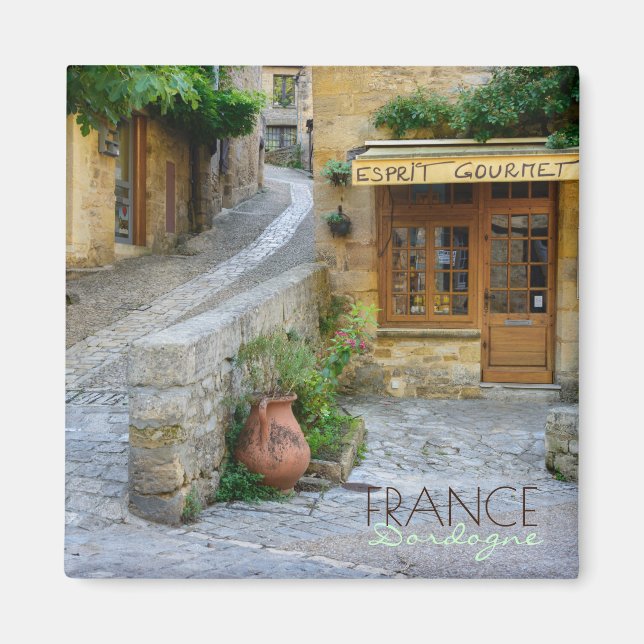 Townscape en Dordogne, Francia imán de texto (Frente)