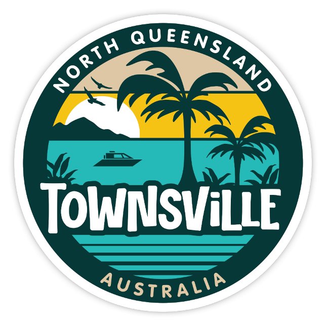 Townsville, Pegatina de Queensland Australia (Townsville North Queensland, Australia Retro Round Sticker)