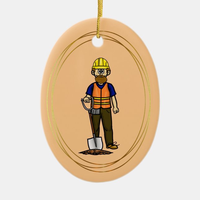 Trabajador de construcción con barba con ornamento (Frente)