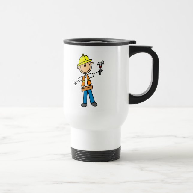 Trabajador de construcción con la taza del (Derecha)