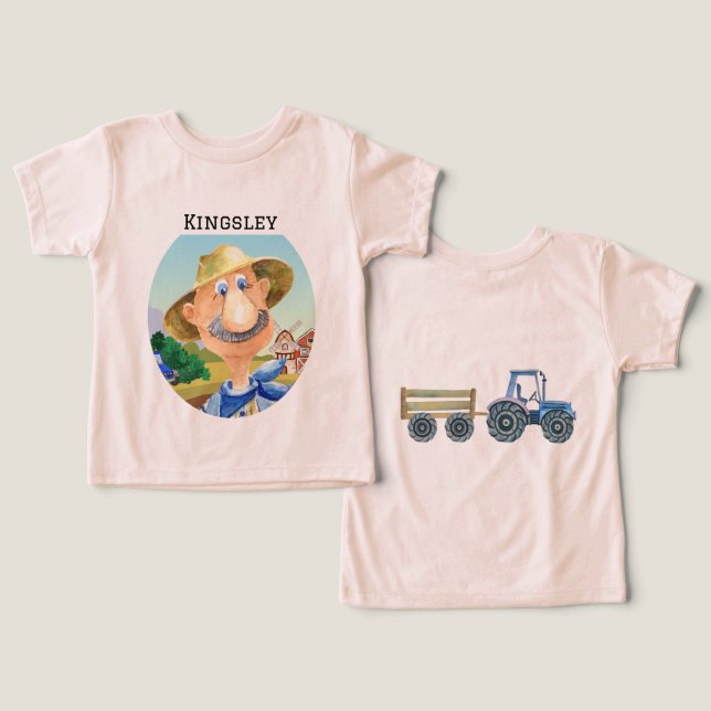 Tractor azul de granja MacDonald's personalizado (Diseño Anverso y Reverso)