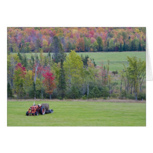 Tractor con fardo de heno en campo verde con