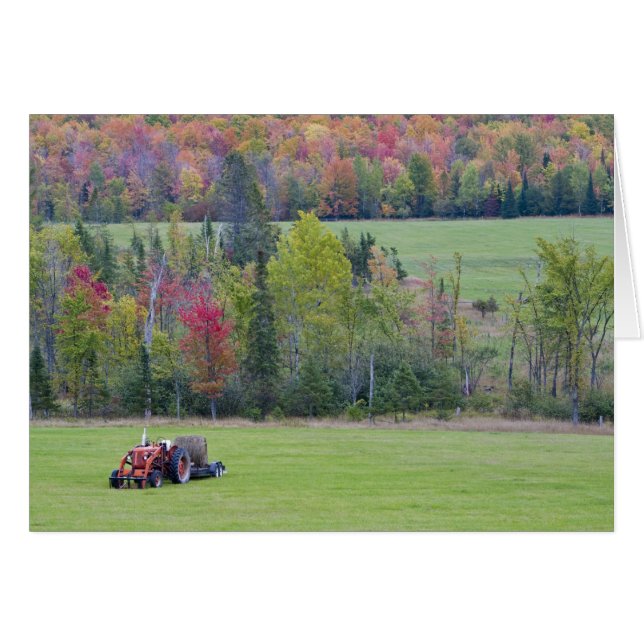 Tractor con fardo de heno en campo verde con (Anverso (Horizontal))