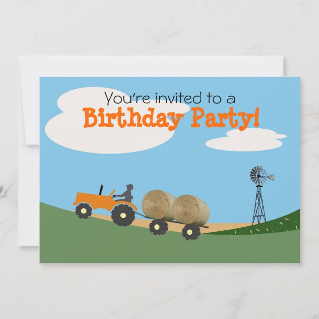 Tractor en la invitación del fiesta de la granja: (Anverso)