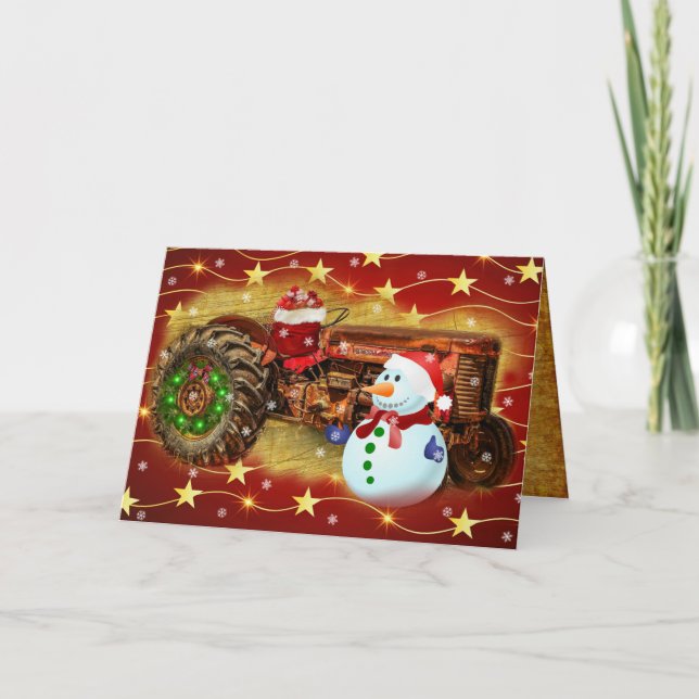 Tractor Rojo Antiguo de Granja Navidad (Anverso)