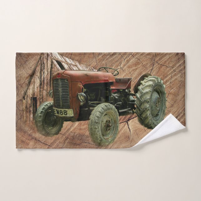 Tractor Rojo Antiguo Granero Rústico Cobertizo (Toalla de mano)