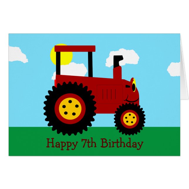 Tractor Rojo Personalizado Séptimo Cumpleaños (Anverso (Horizontal))