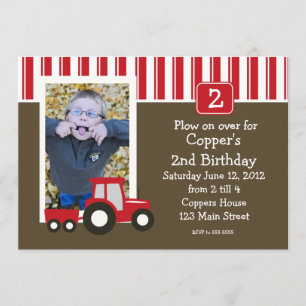 Tractor rojo y blanco Invitación de cumpleaños