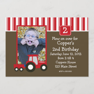 Tractor rojo y blanco Invitación de cumpleaños