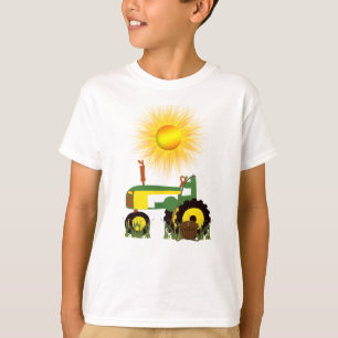 Tractor verde con la camiseta de trole