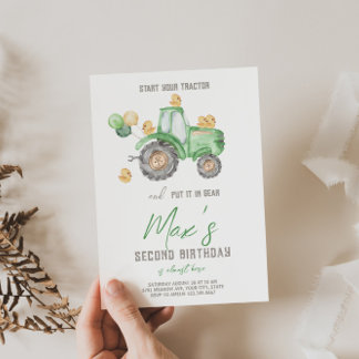 Tractor verde con tema de duckling Invitación al c