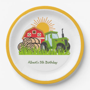 Tractor Verde Platos de Papel para Fiesta de Cum