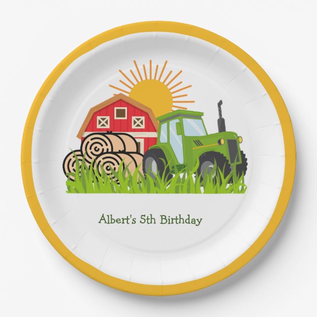 Tractor Verde | Platos de Papel para Fiesta de Cum (Anverso)