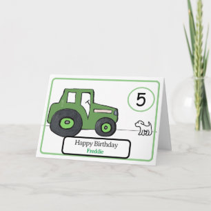 tractor verde y perro tarjeta de quinto cumpleaños