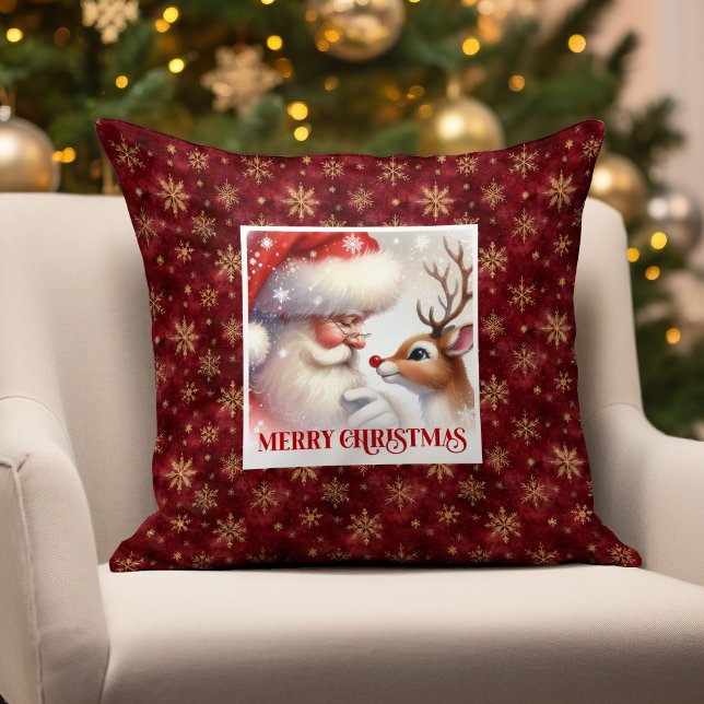 Tradicional Almohada Navideña de Santa Rudolph Fes (Traditional Santa Rudolph Xmas Pillow Cozy Festive)