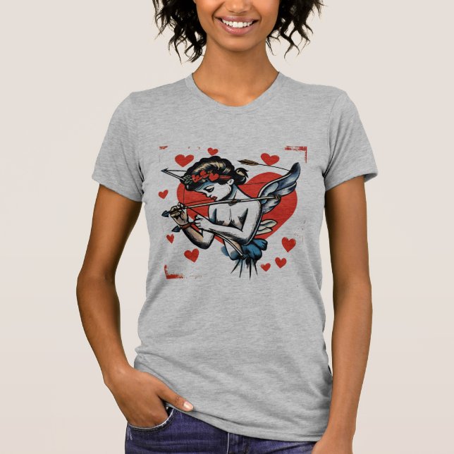 Tradicional Corazón de tatuaje y camiseta Cupido (Anverso)