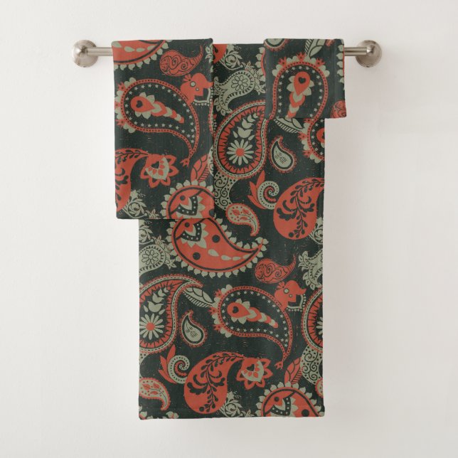 Tradicional Paisley Linocut Naranja cálido Mint Gr (In situ)