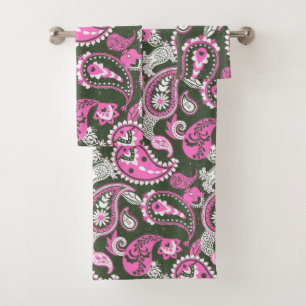 Tradicional Paisley Linocut Verde Profundo Cálido 