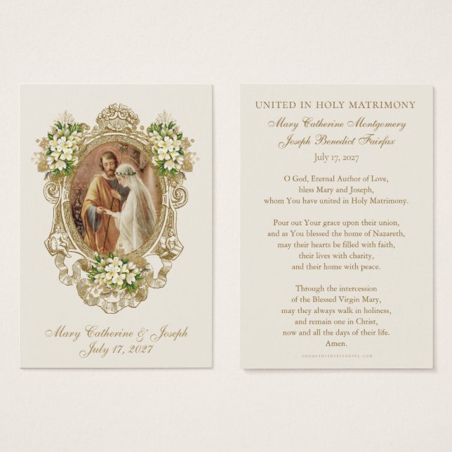 Traditional Catholic Floral Gold Wedding Prayer  (Anverso y reverso)