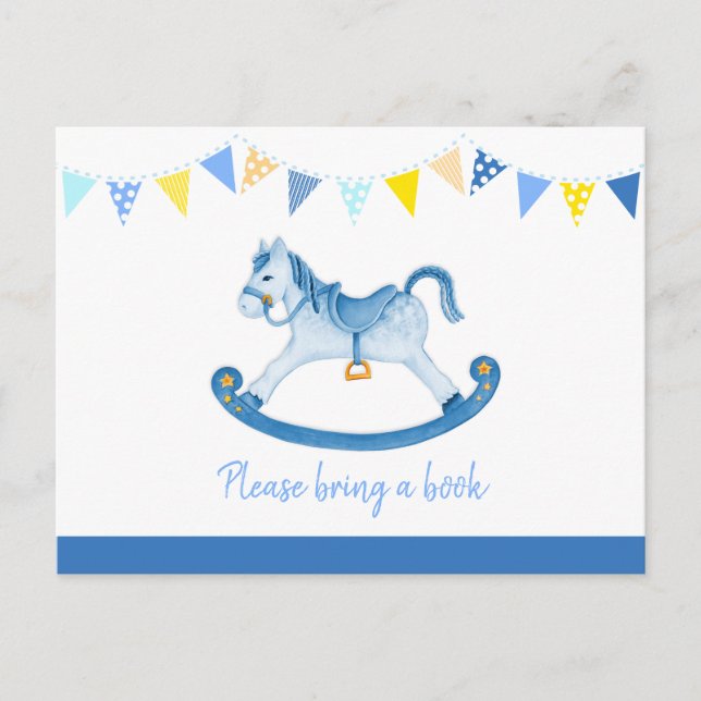 Trae un libro caballo mecedor tarjeta azul para ba (Anverso)