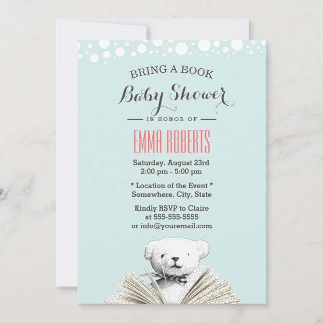 Trae un libro Teddy Bear Baby Shower Invitaciones (Anverso)