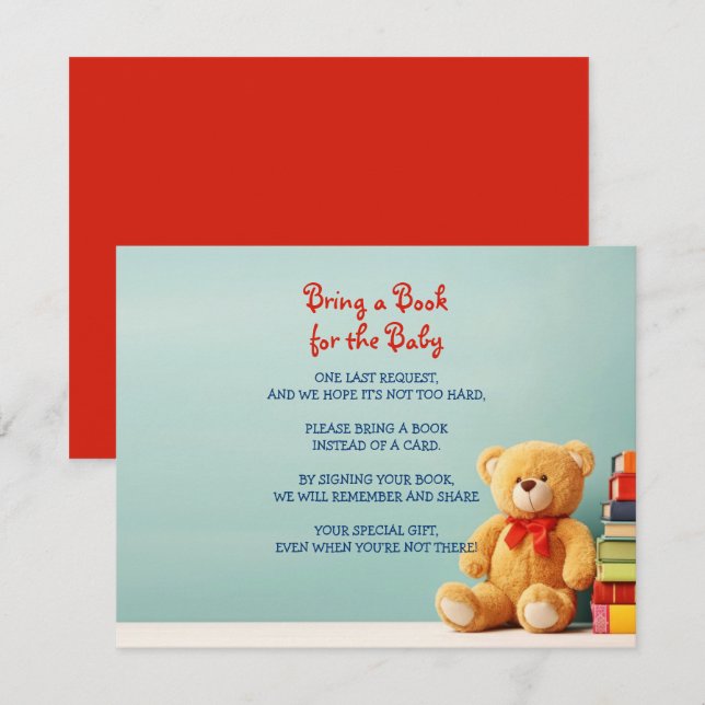TRAER UN LIBRO Tarjeta Baby Shower Teddy Bear (Anverso / Reverso)