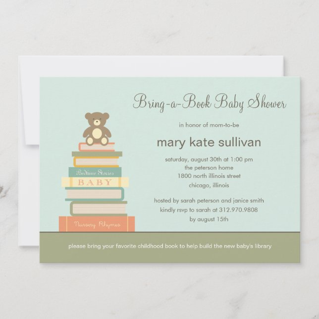 Traer Una Invitación De Baby Shower De Libro (Azul (Anverso)
