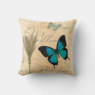 Trague cola Verde azulada Papillon almohada postal