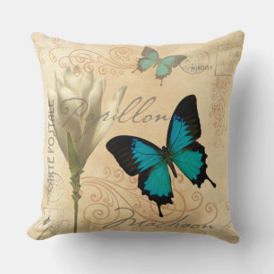 Trague cola Verde azulada Papillon almohada postal