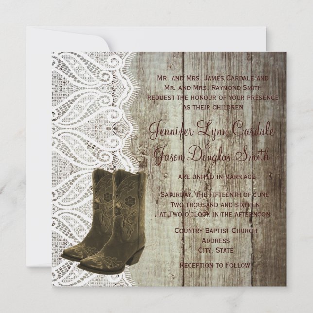 Traiga sus botas que casan invitaciones (Anverso)