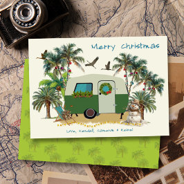 Trailer de camping tropical tarjetas navideñas de