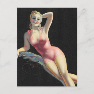 Traje de baño rosa Tarjeta postal de arte chica co