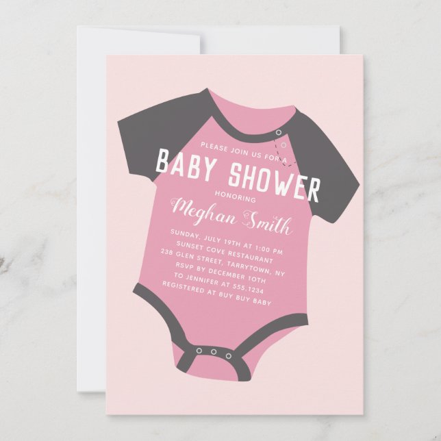 Traje de bebé| Rosa| Invitación de Baby Shower (Anverso)