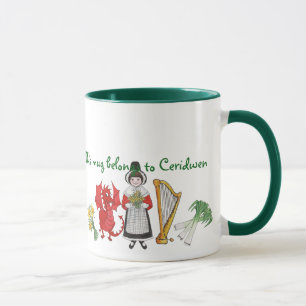 Traje Galés, emblemas, taza de café a personaliz
