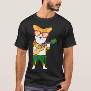 Traje hawaiano de Corgi tocando ukulele camiseta d