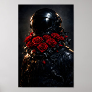 Traje negro de astronauta Rosas rojas Arte espacia