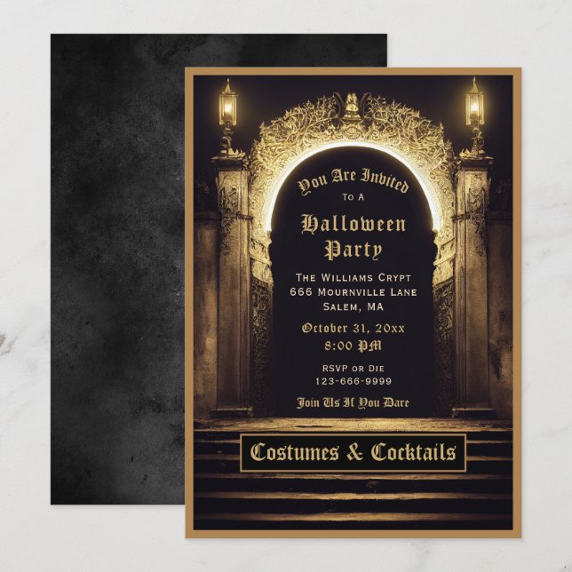 Trajes góticos y cócteles Invitación de Halloween (Anverso / Reverso)
