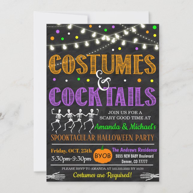 Trajes Y Cócteles Invitación De Halloween (Anverso)
