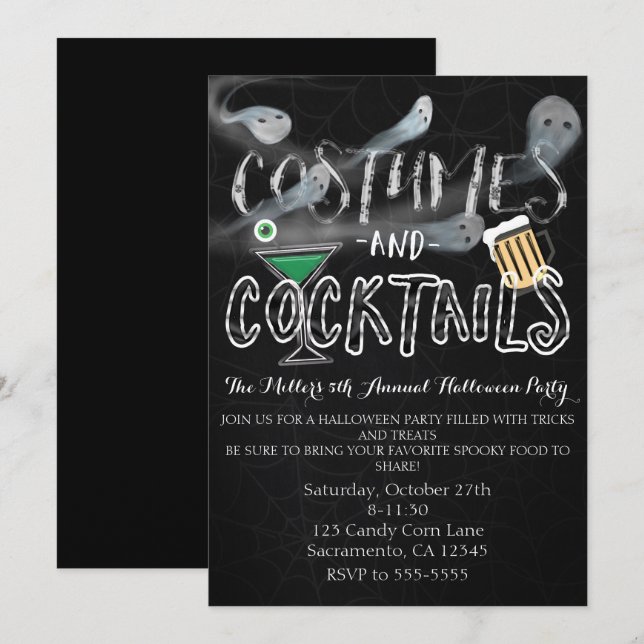 Trajes y cócteles Invitaciones a la fiesta de Hall (Anverso / Reverso)